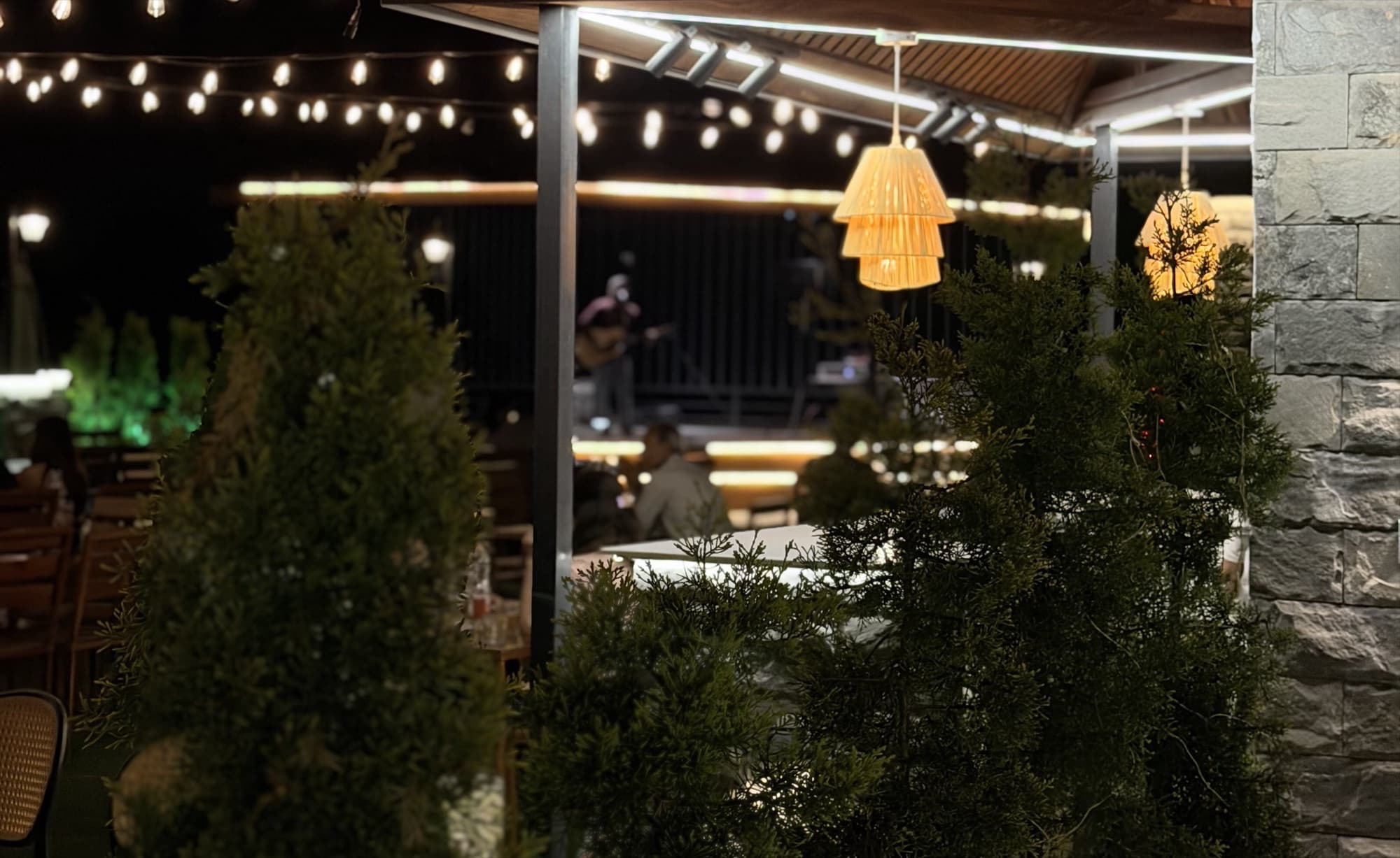 Live music performance at the rooftop restaurant